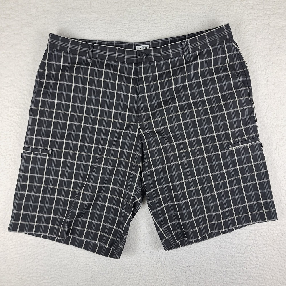 Adidas Shorts Mens 40 Black Gray Plaid 11" Inseam Casual Performance Golf Cargo‎